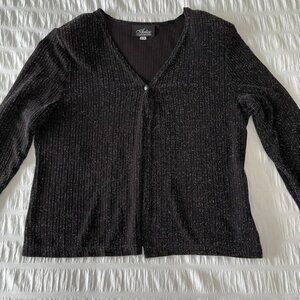 ARTEX COLLECTION Black Open Front Metallic Cardigan Rhinestone Button Occasion
